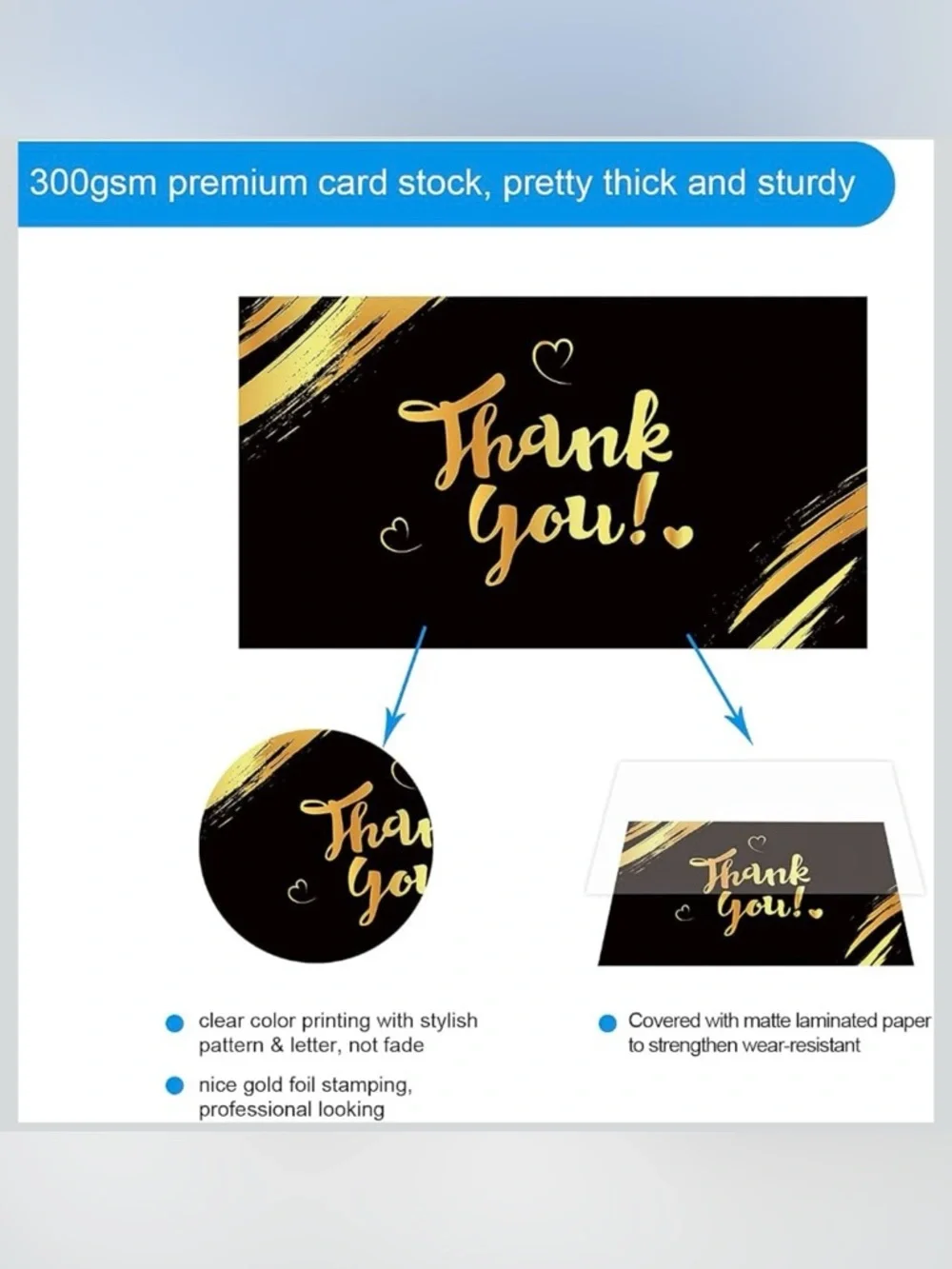 30 Gold Foil Thank You Cards | 6 Elegant Designs | Small Business Packaging